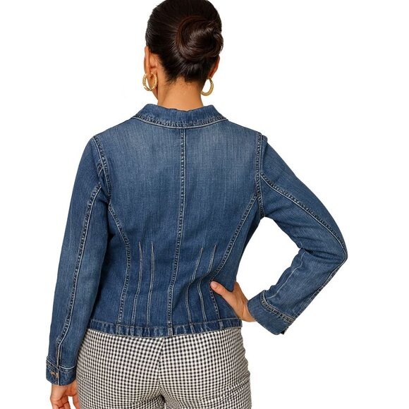 Old Navy Size XL Double-Pocket Zipper Dark Wash Denim Jacket Detail Medium Wash - Picture 6 of 11